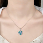 Fortune Jewel 925 Sterling Silver Round Turquoise Three Rabbits Balance Necklace Pendant