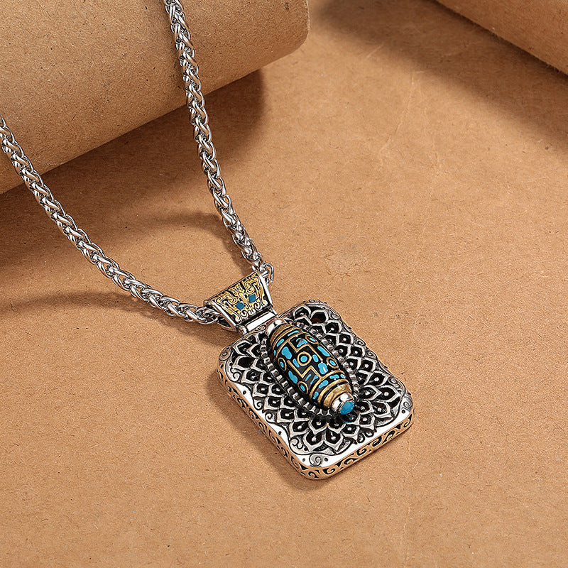 Fortune Jewel Nine-Eye Dzi Bead Design Copper Healing Rotatable Necklace Pendant