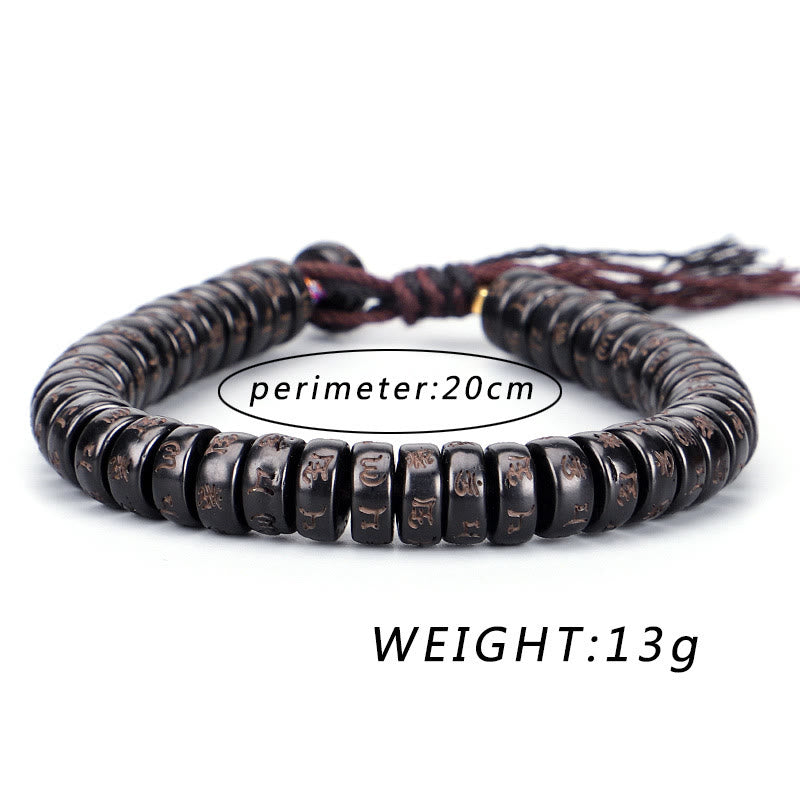Fortune Jewel Tibetan Coconut Shell Beads Engraved Om Mani Padme Hum Mantra Positive String Bracelet