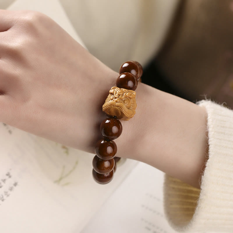 Fortune Jewel Purple Bodhi Seed Dancing Lion Wisdom Bracelet