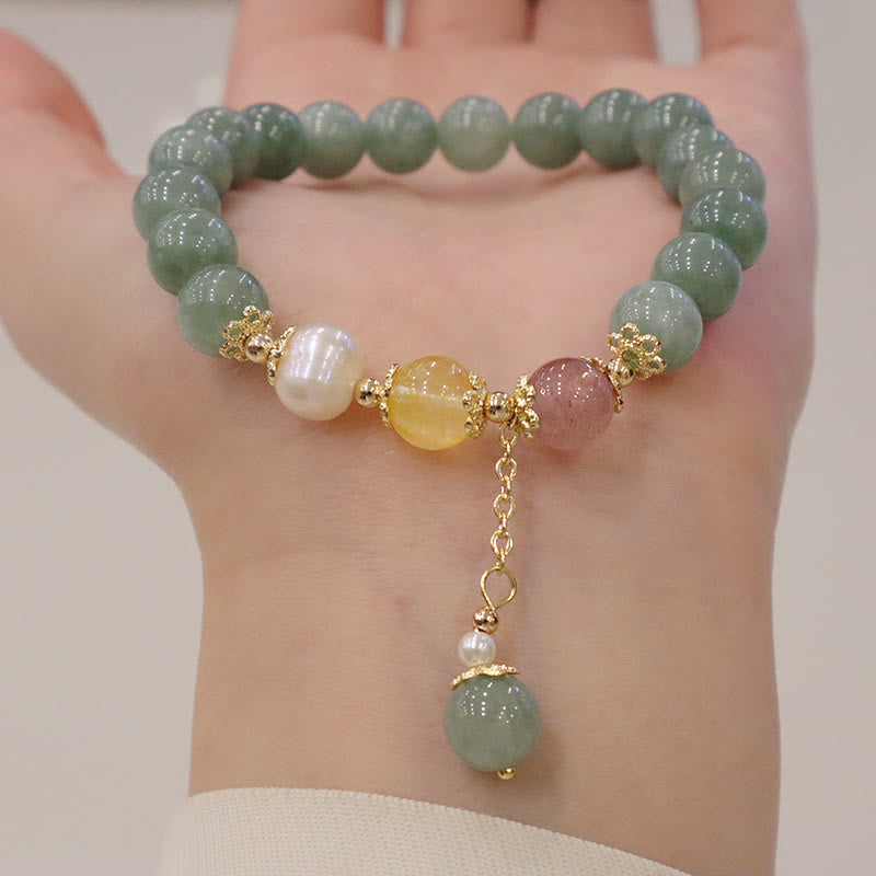 Fortune Jewel Jade Pearl Strawberry Quartz Abundance Luck Bead Charm Bracelet
