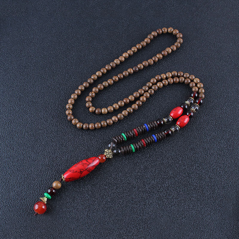 Fortune Jewel Wenge Wood Turquoise Stone Protection Calm Necklace Pendant
