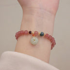 Fortune Jewel Natural Strawberry Quartz Jade Peace Buckle Coin Purse Healing Bracelet