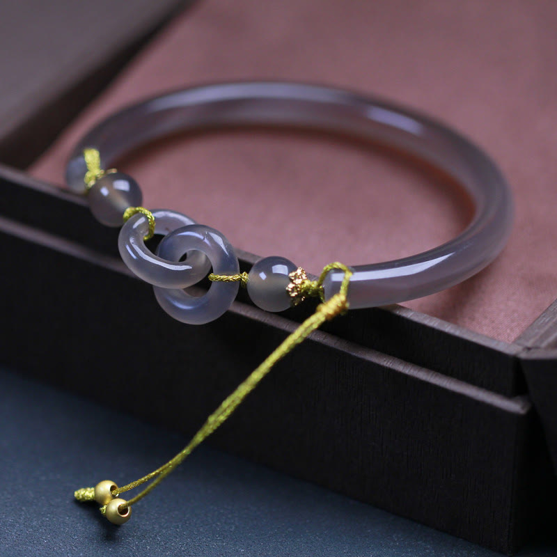 Fortune Jewel Natural Gray Agate Double Peace Buckle Balance Bracelet Bangle