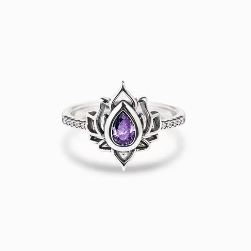 Fortune Jewel Sterling Silver Lotus Zircon Blessing Protection Ring
