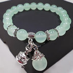 Fortune Jewel Vintage Crystal Chalcedony Stone Energy Beaded Bell Charm Bracelet