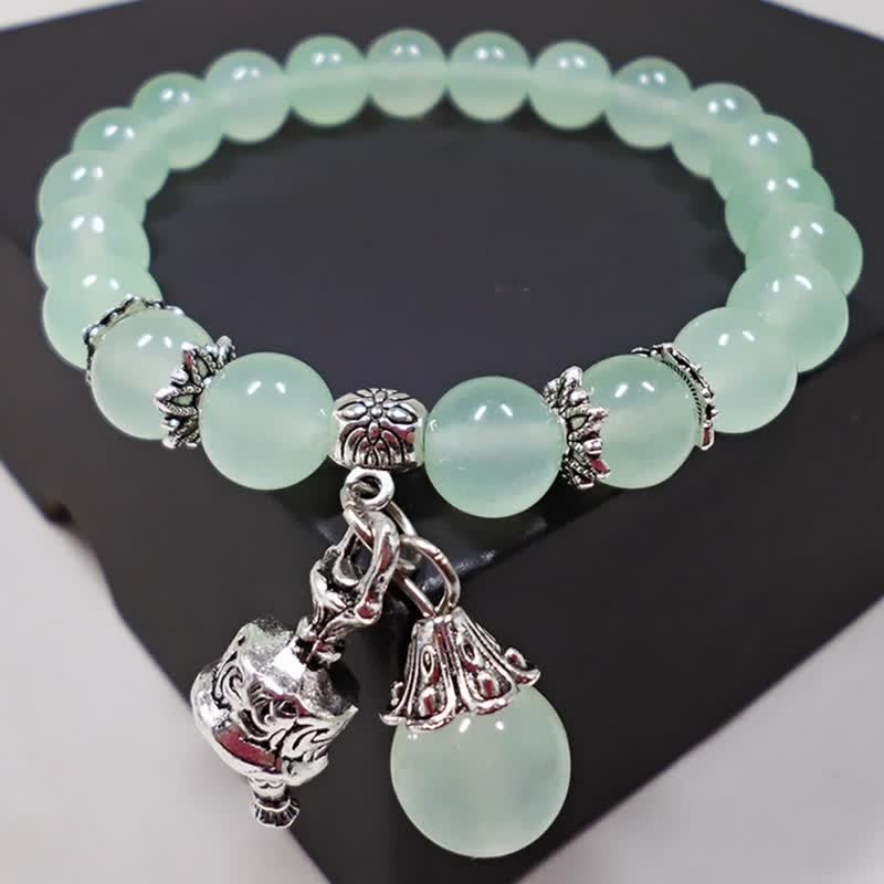 Fortune Jewel Vintage Crystal Chalcedony Stone Energy Beaded Bell Charm Bracelet