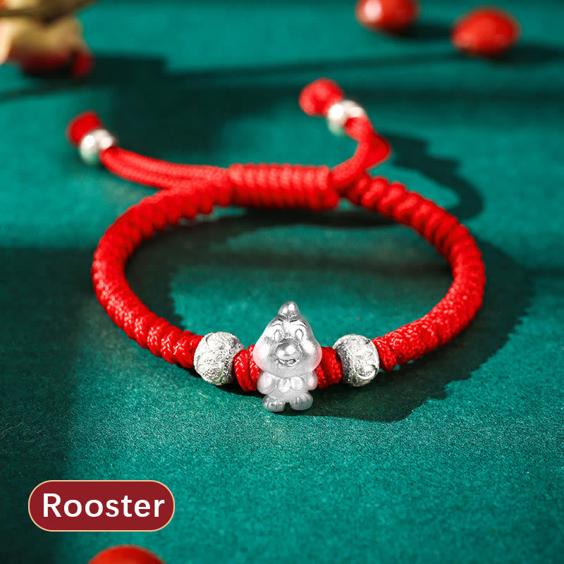 Fortune Jewel 999 Sterling Silver Chinese Zodiac Red Rope Luck Handcrafted Kids Bracelet Fortune Jewel