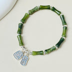 Fortune Jewel 925 Sterling Silver Bamboo Jade Lucky Cat Fu Character Luck Abundance Bracelet