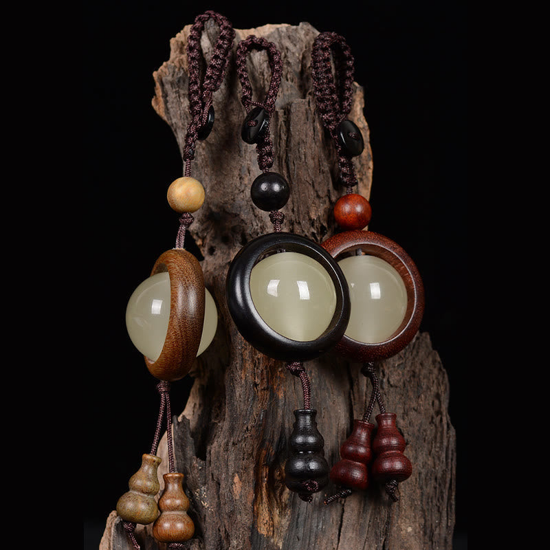 Fortune Jewel Red Sandalwood Ebony Wood Green Sandalwood Luminous Lucky Bead Gourd Peace Key Chain