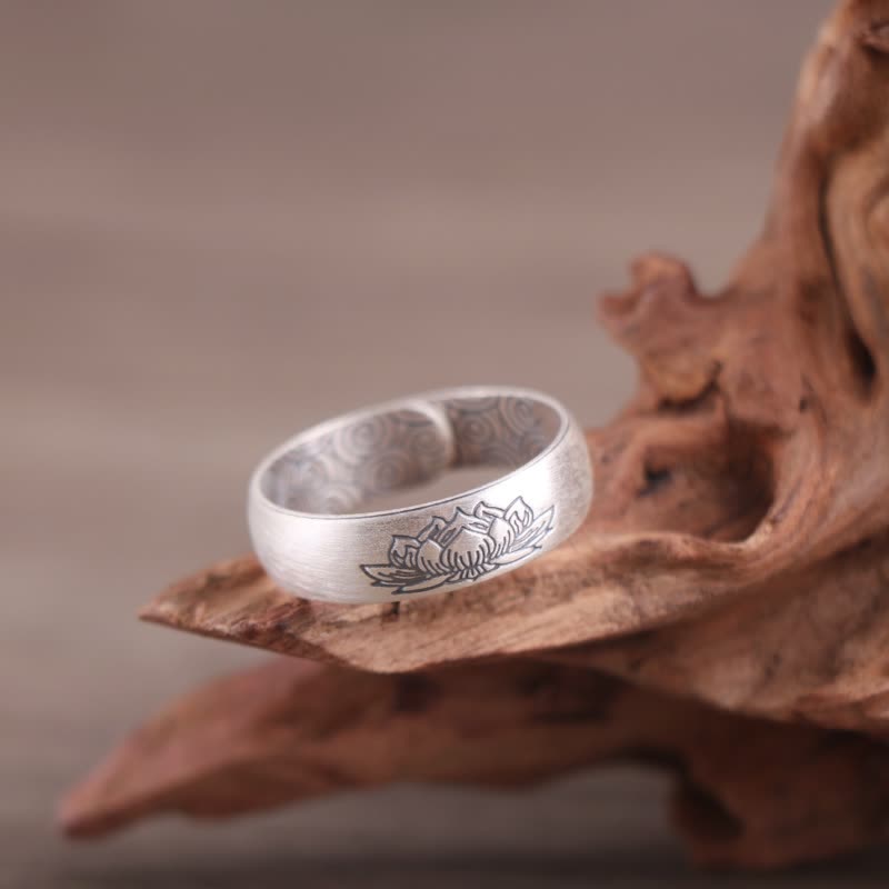 Fortune Jewel 999 Sterling Silver Lotus Elephant Six True Words Blessing Ring Fortune Jewel