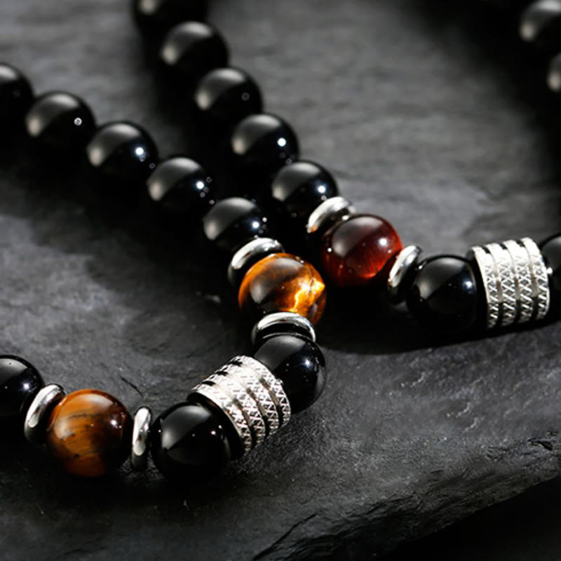 Fortune Jewel Natural Black Obsidian Tiger Eye Strength Fulfillment Bracelet