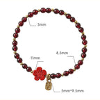 Fortune Jewel 14K Gold Plated Natural Garnet Cinnabar Flower Calm Bracelet