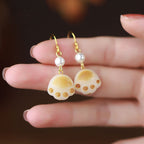Fortune Jewel Bodhi Seed Lovely Cat Paw Claw Peace Dangle Drop Earrings