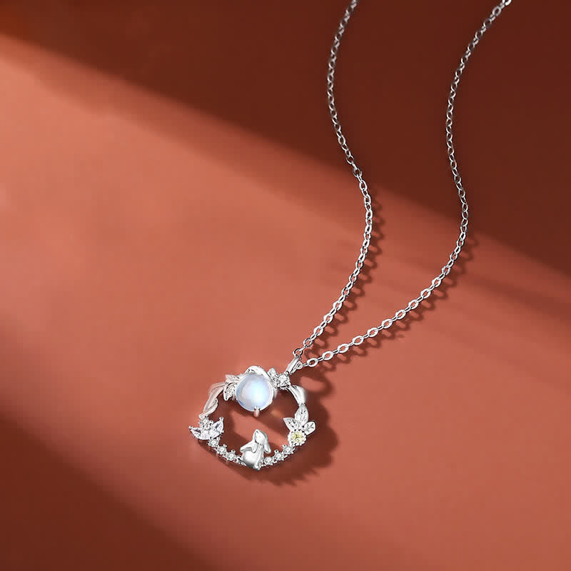 Fortune Jewel 925 Sterling Silver Year of the Rabbit Moonstone Moon Flower Pattern Necklace Pendant Bracelet Earrings
