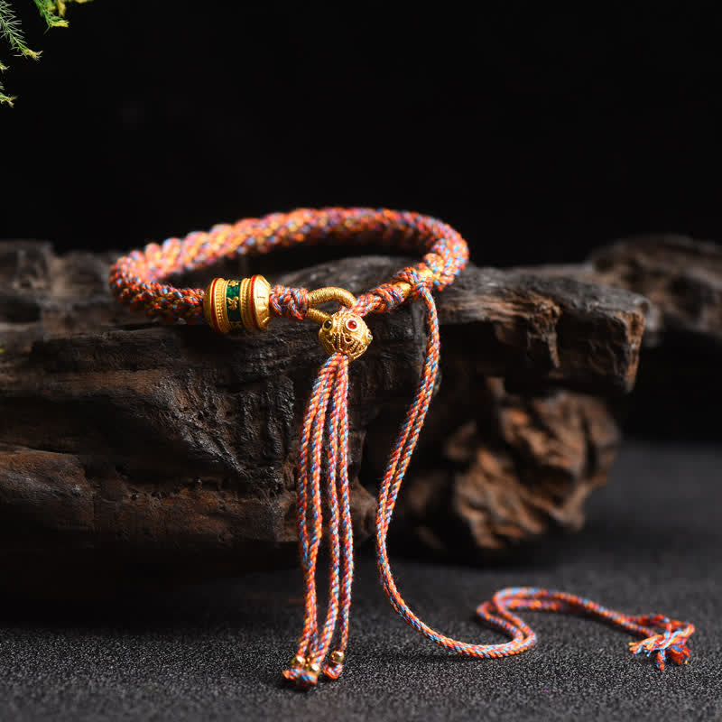 Fortune Jewel Tibetan Handmade Luck Prayer Wheel Bead Charm Weave Colorful String Bracelet