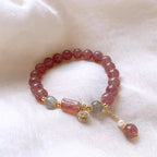 Fortune Jewel Natural Strawberry Quartz Zircon Flower Positive Charm Bracelet