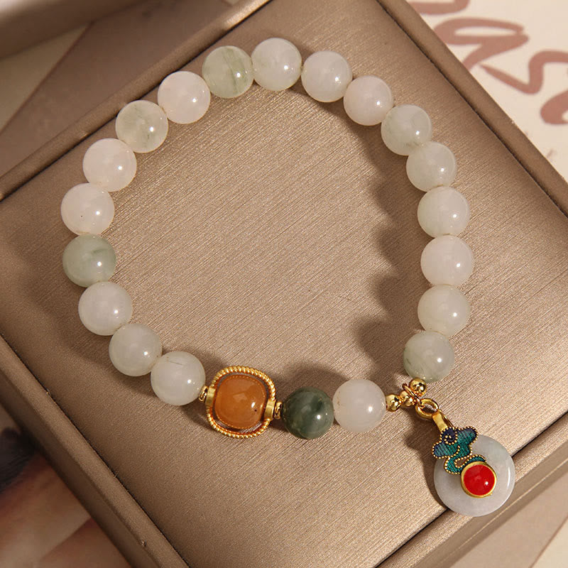 Fortune Jewel Jade Auspicious Clouds Red Agate Citrine Prosperity Bracelet