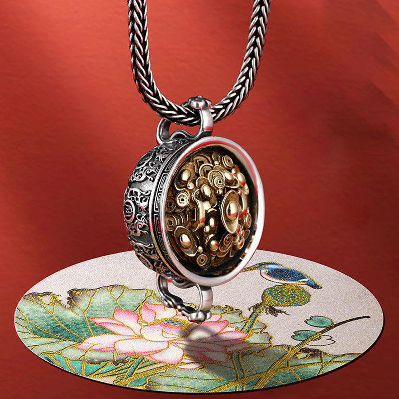 Fortune Jewel Treasure Bowl Copper Coin Ingots Wealth Necklace Pendant