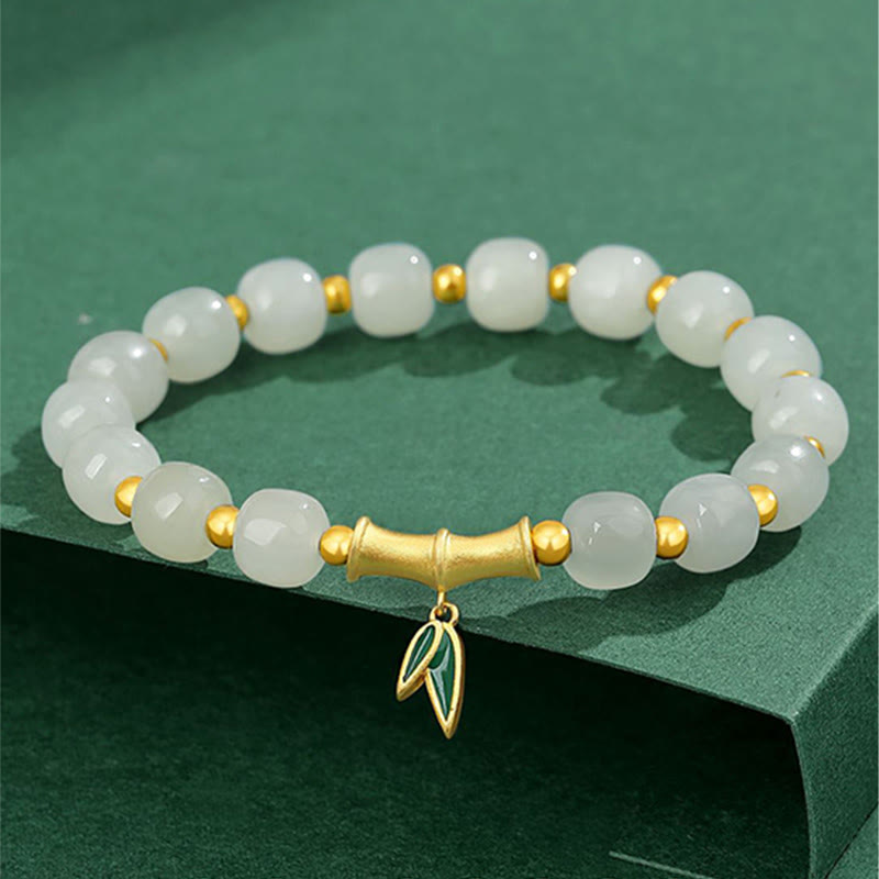 Fortune Jewel 925 Sterling Silver Hetian White Jade Bamboo Luck Bracelet