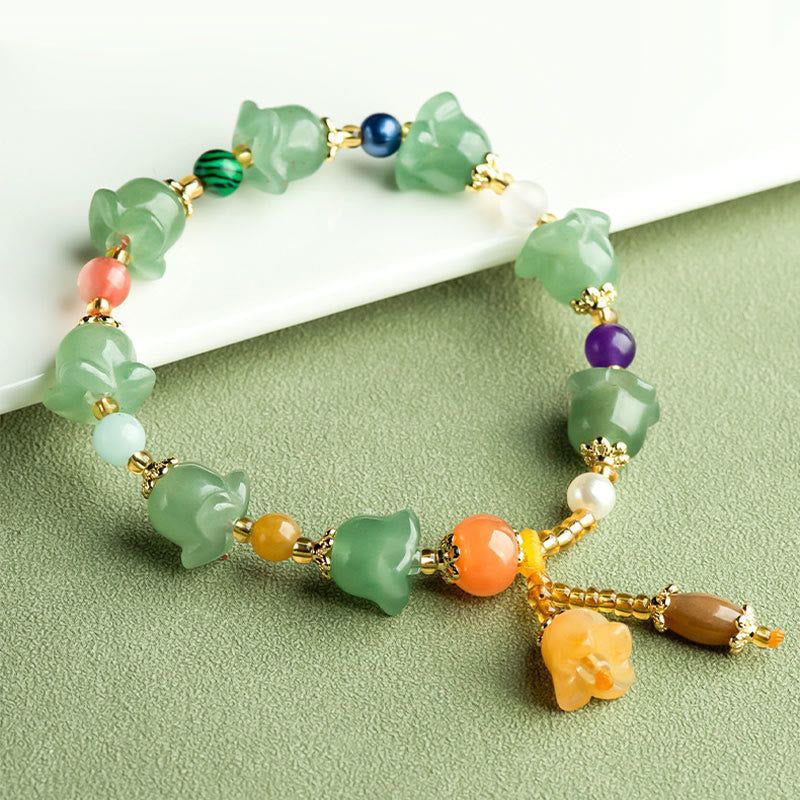 Fortune Jewel Green Aventurine Magnolia Flower Luck Bracelet