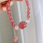 Fortune Jewel Natural Strawberry Quartz Pink Crystal Lucky Cat Paw Love Bracelet