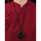 Fortune Jewel Chinese Zodiac Natural Black Obsidian Peace Buckle Strength Necklace Pendant