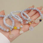 Fortune Jewel Natural Aquamarine Chalcedony Serenity Rabbit Gourd Cat Charm Bracelet