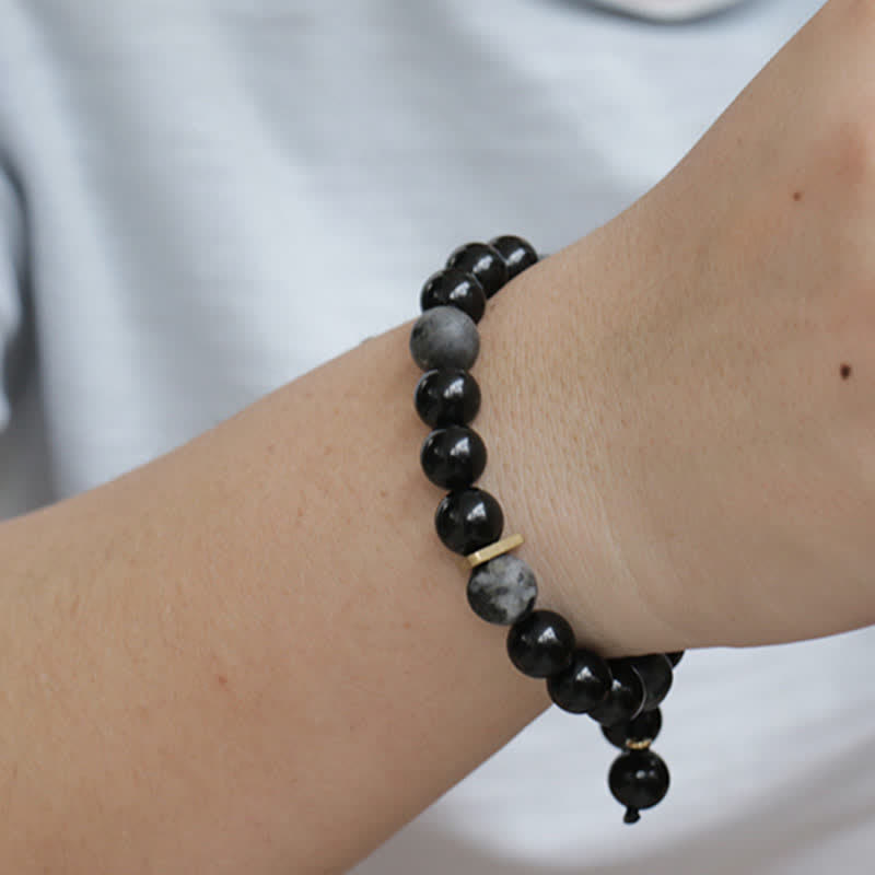 Fortune Jewel Black Obsidian Black Glitter Stone Purification Bracelet