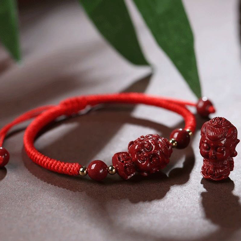 Fortune Jewel Chinese Zodiac Natal Buddha Cinnabar Amulet Blessing String Bracelet