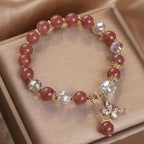 Fortune Jewel Natural Strawberry Quartz Love Healing Butterfly Charm Bracelet