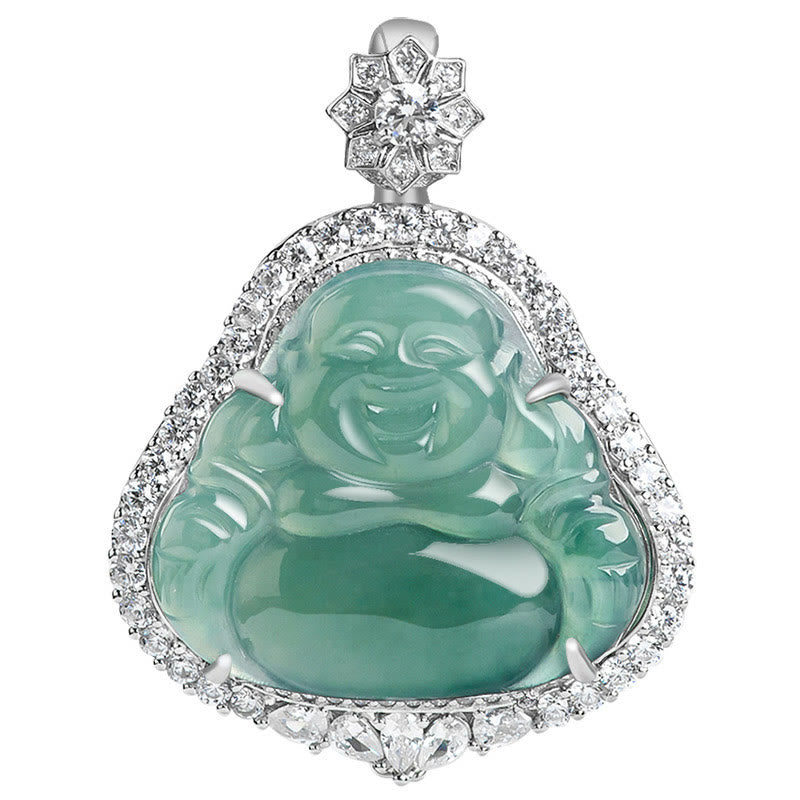Fortune Jewel Laughing Buddha Natural Jade Luck Abundance Titanium Steel Chain Necklace Pendant Fortune Jewel