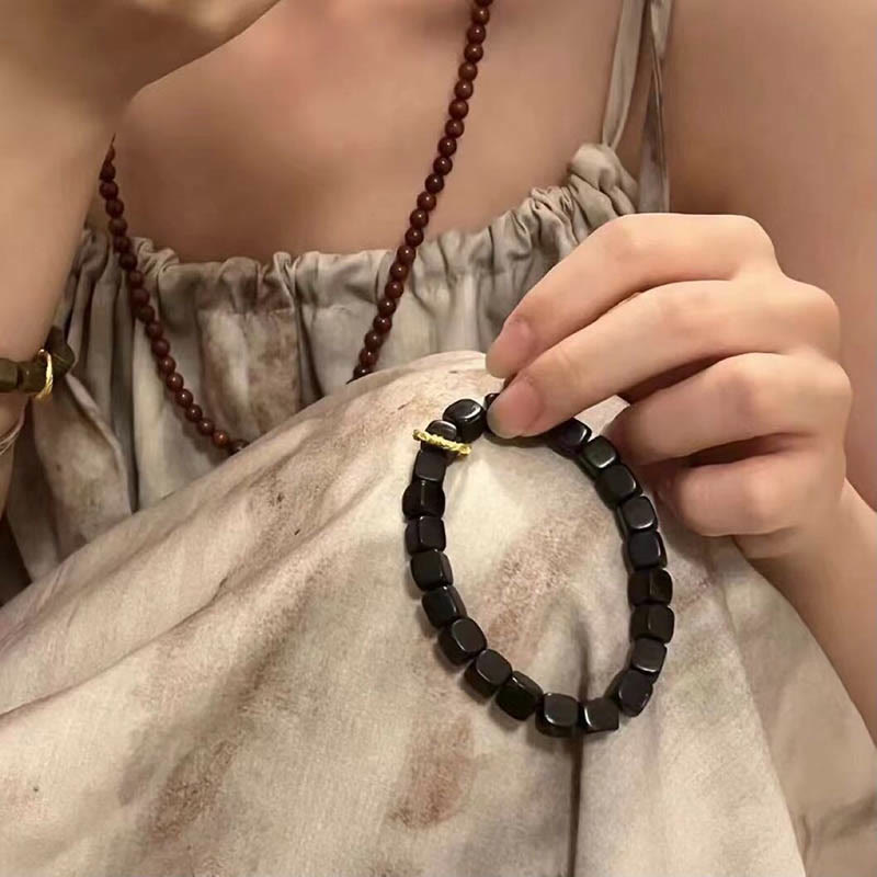 Fortune Jewel Tibetan Ebony Wood Square Beads Peace Calm Bracelet