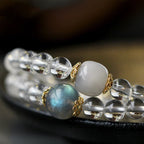 Fortune Jewel 925 Sterling Silver Chinese Zodiac Natal Buddha White Crystal Meditation Triple Wrap Bracelet