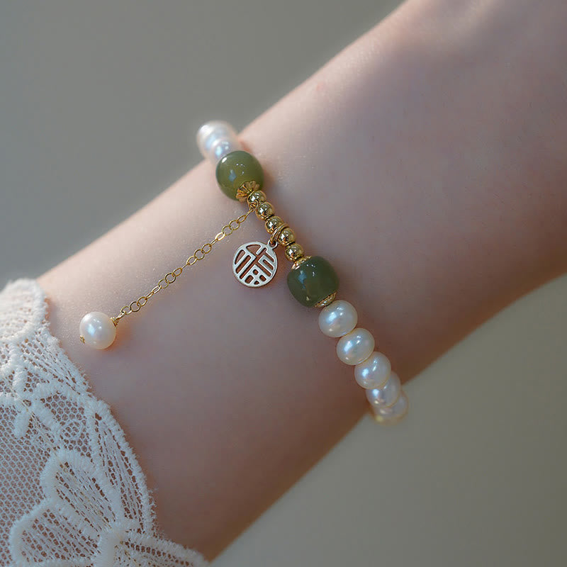 Fortune Jewel Natural Pearl Hetian Jade Happiness Wisdom Bead Bracelet