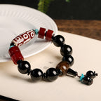 Fortune Jewel Tibetan Nine-Eye Dzi Bead Black Onyx Wealth Protection Bracelet