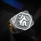 Fortune Jewel 925 Sterling Silver Sanskrit Design Carved Protection Adjustable Ring