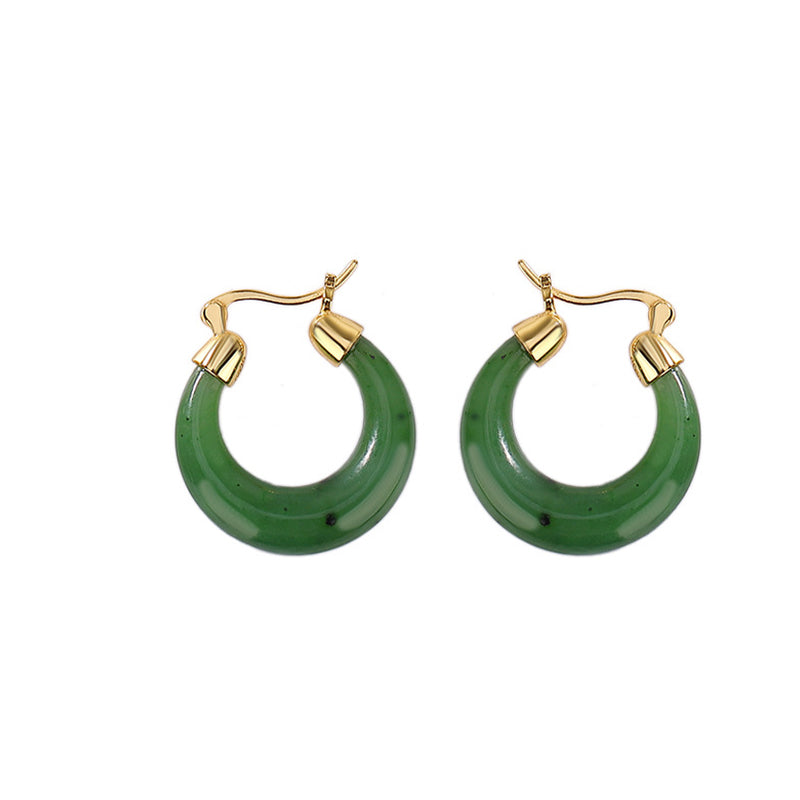 Fortune Jewel 925 Sterling Silver Plated Gold Natural Round Hetian Cyan Jade Luck Drop Earrings