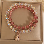Fortune Jewel Strawberry Quartz White Crystal Money Bag Charm Positive Bracelet