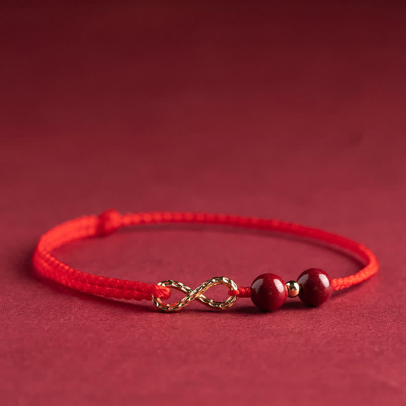 Fortune Jewel Cinnabar Blessing Red String Golden Infinity Symbol Bracelet Anklet