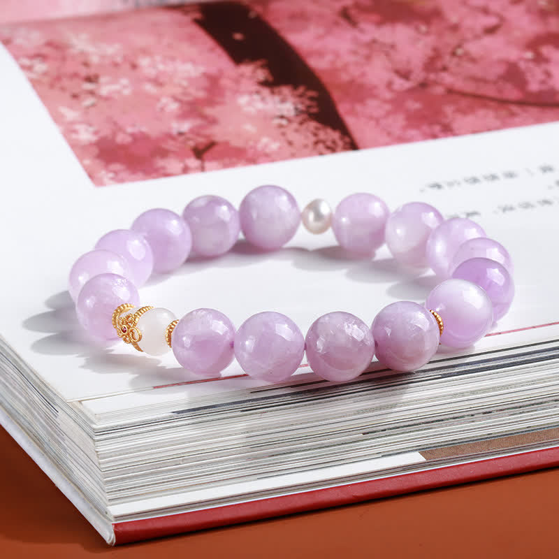 Fortune Jewel Kunzite Hetian White Jade Gourd Love Spiritual Growth Bracelet
