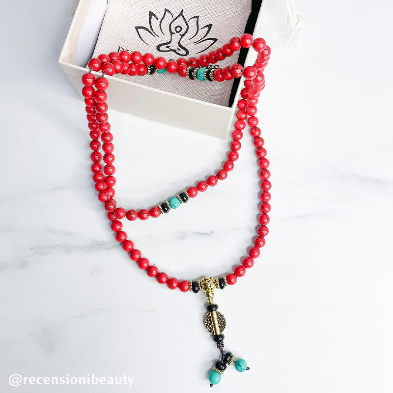 Fortune Jewel Tibetan Mala Red Turquoise Lucky Necklace Bracelet