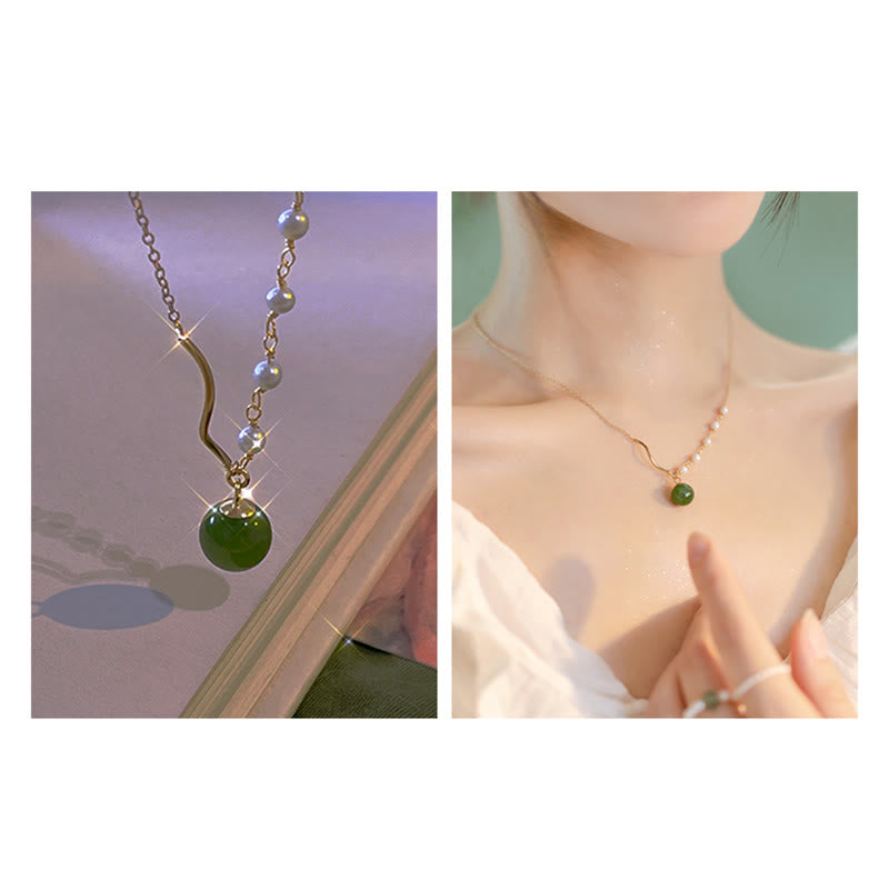 Fortune JewelNatural Hetian Jade Pearl Luck Bead Necklace Pendant