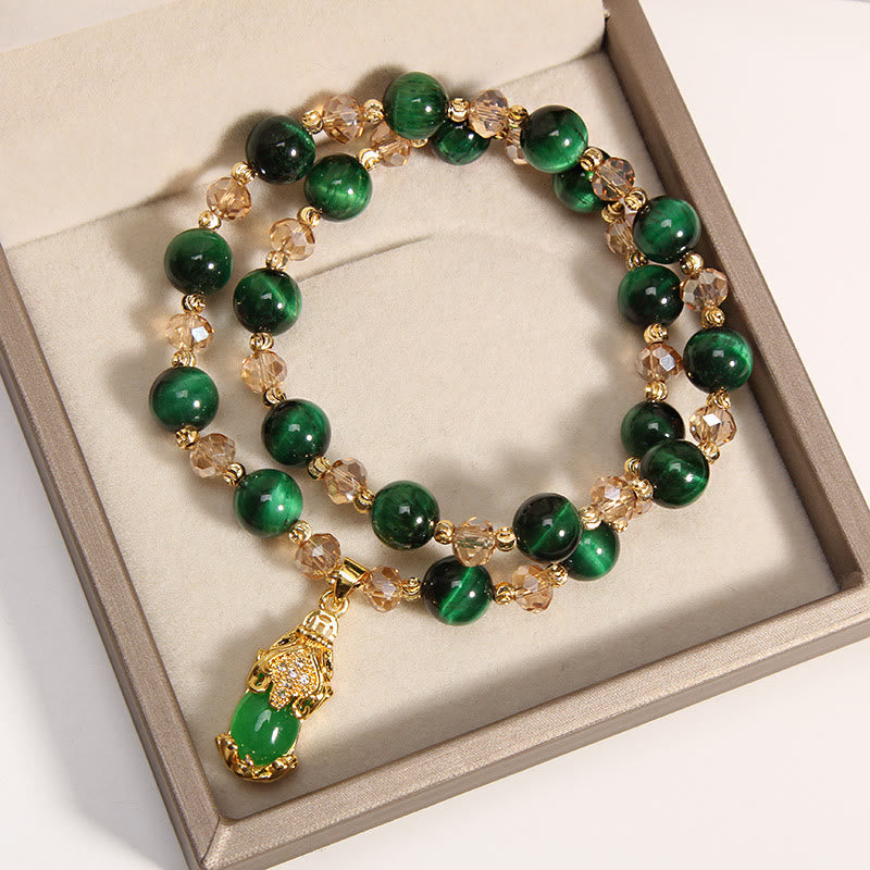 Fortune Jewel Tiger Eye Pixiu Fox Money Bag Protection Self Confidence Double Wrap Bracelet
