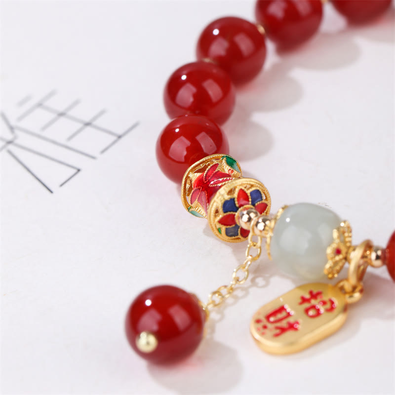 Fortune Jewel Natural Red Agate Jade Confidence Fortune Blessing Charm Bracelet