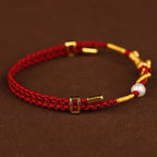 Fortune Jewel 24K Gold Wish Ruyi Handle Fu Character Rabbit Pearl Luck Braided Bracelet