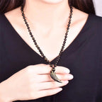 Fortune Jewel Natural Black Obsidian Ice Obsidian Rainbow Obsidian Wolf Tooth Pattern Strength Necklace Pendant