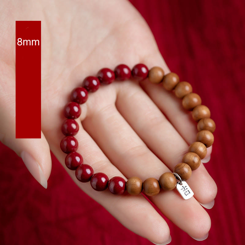 Fortune Jewel 925 Sterling Silver Peach Wood Cinnabar Ward Off Evil Spirits Bracelet