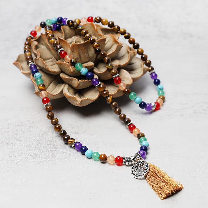 Fortune Jewel Healing Crystal Mala Prayer Beads 108 Meditation Healing Multilayer Bracelet Necklace