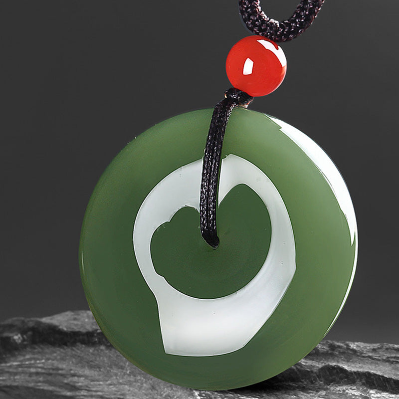 Fortune Jewel Natural Round Jade Peace Buckle Prosperity Necklace String Pendant